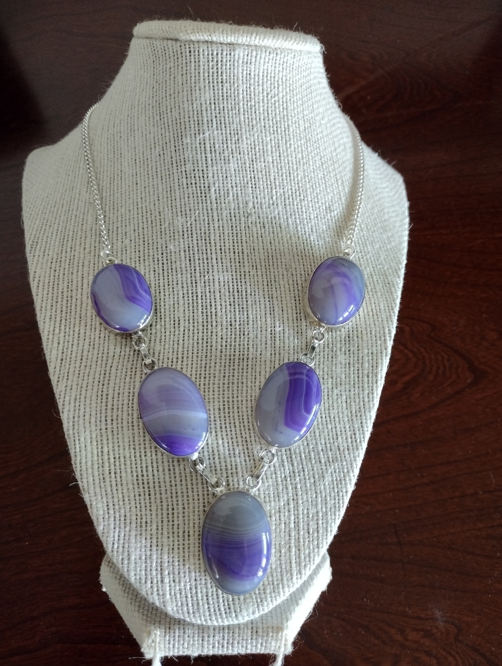Necklace banded agate necklace set in 925 stamped silver 19.5" Lobster Claw